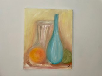 Blurred Bottles Still Life Oil On Canvas, Signed By Artist