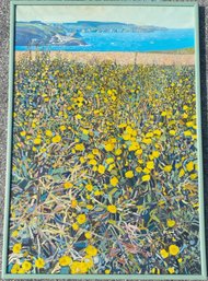 Oil On Canvas Yellow Wildflowers With An Ocean View, Sgd Mikel