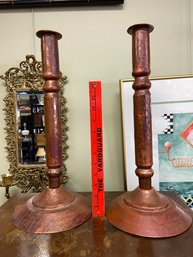 Large Copper Candlestick Holders Made In Mexico 17x8