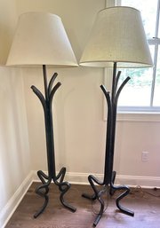 Two Vintage Floor Lamps: 1 Iron & 1 Wood (Do Not Match, Though They Appear To!)