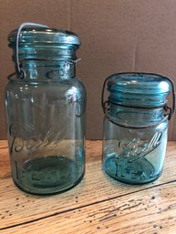 2 Ball Mason Jars 'Ideal' Made 1923-1933. No Chips Or Cracks! 7 1/8' And 5' Tall Without Lids