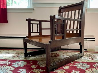 Antique Chinese Style Rosewood Chair With Brass Accents & I.R. (India Rubber) Comb Co. Goodyear 1851 Casters