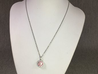 Gorgeous 925 / Sterling Silver Necklace & Pendant / Intense Color Pink Tourmaline Encircled With White Zircons