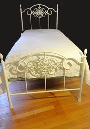 Pretty White Cast Iron Twin Bed- Headboard, Footboard And Frame