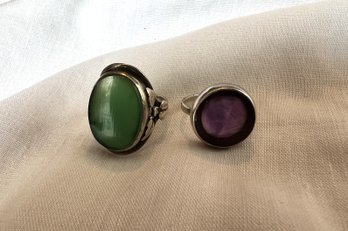 Green & Purple Gemstone Rings, Possibly Unmarked Silver