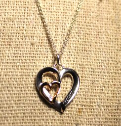 Fine Sterling Silver 18' Long Chain Necklace Having Heart Shaped Pendnat