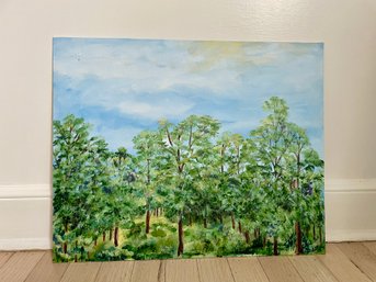 Lush Green Trees, Acrylic On Artists Board - Signed