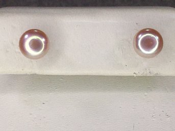 Very Pretty Brand New Genuine Cultured Pearls In Lovely Pale Pink Color With Sterling Silver Mounts / Backs