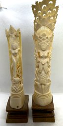 Pair Of Vintage Indonesian Carved Ox-bone Totem Figures