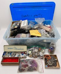 Box Of Thousands Of Vintage Beads & Jewelry Remnants, Many Materials