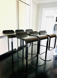 Set Six Chic LaPalma Piston Counter Stools In Ebony Finish