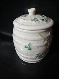 Wonderful Belleek Ireland Porcelain Marmalade Jar /barrel /sugar Jar With Lid