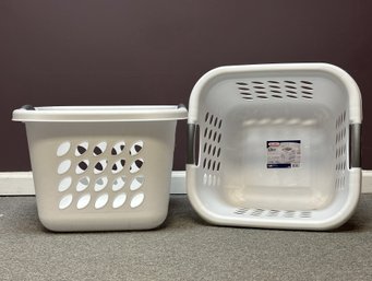 Two Square Plastic Laundry Baskets By Sterilite
