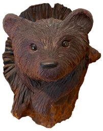 Redwood Bear Cub In Log Carved Statue (Paid $310 In 1991)