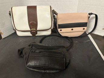 Collection Of Multicolor Hand Bags - America Multicolor, Nine West Pink & Black & Black Leather Bag. MP/e3