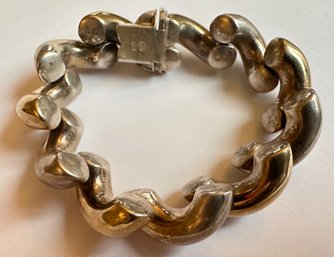 Vintage 1970s 925 Sterling Silver & Gold Wash Stylised Puffy Links Bracelet, Italy