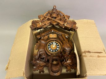 Antique German Carved Wood Cuckoo Clock In Box