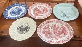 All With Vintage Scenes! Crown Staffordshire England, Lady Empire Dinner Plate, 18th Century Grist Mill.