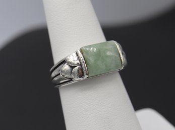 Modernistic Sterling Silver & Jade Ring
