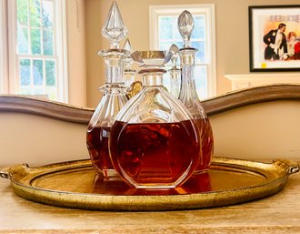 Three Beautiful Crystal Decanters Inc Orefors & Gilt WoodTray (LOC: W2)