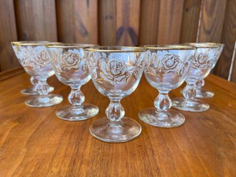 Lot Of Six Vintage LIBBEY Bareware Rose Bouquet Glasses