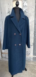 Woman's Italian Made Long Teal Wool Belted Polo Coat- US Size 8