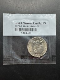SBA $1 Narrow Rim Far Dt 1979-P Uncirculated Susan B. Anthony Dollar In Littleton Package