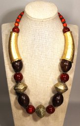 Chico's Costume Jewelry Designer Necklace In Red And Gold Tone