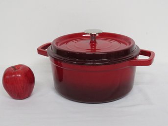 A Cinnamon Red Enameled Le Creuset Like Cast Iron Dutch Oven With Drip/drop Lid - Like New