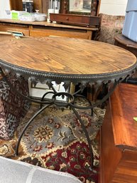 Round Oak Table With Iron Base