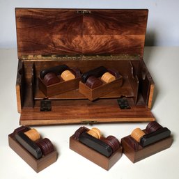 Incredible Antique Brazilian Mahogany Poker Set - M LICEU - De Artes Oficios - Sao Paulo - Brazil School Arts