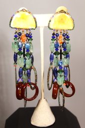 Interesting Studio Elongated Earrings Mica, Carnelian, Jade, Etc.