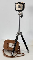 Two Vintage Kodak Scout Cameras And An Adjustable Tripod Stand With Balancing Attachment