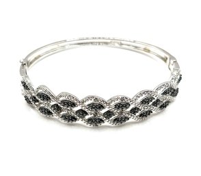 Beautiful Marcasite Light And Dark Woven Hinged Bracelet