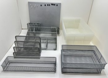 Metal Office Supply Storage Set Including Magnet Board & 6 Sterlite Plastic Bins