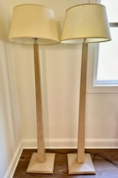 Pair Vintage Floor Lamps With Fabric Covered Shafts