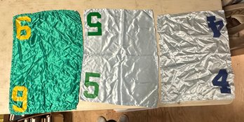 Three Used Racehorse Silk Saddle Cloths From Sonny's Stable Horses - Numbered 9,5 & 4     LP/A3