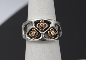 Pandora 14k Gold & Sterling Silver Diamond Flower Ring