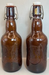 2 Amber Glass Grolsch Bottles