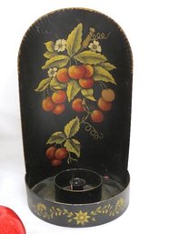 A Lovely Tole Painted Hanging Wall Candle Sconce In Tin