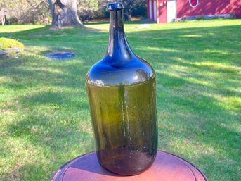 Large Antique Green Glass Handblown Bottle