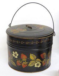 A Lovely Tole Decorated Lunch Pail With Lid And Swing Handle