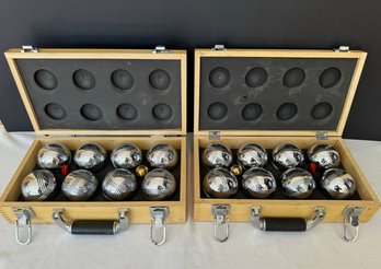 Pair Silver Bocce Ball Sets In Boxes