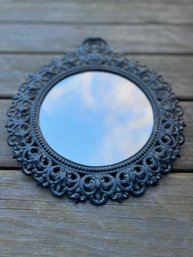 Antique Wrought Iron Framed Round Early Mirror