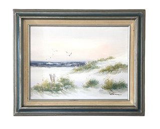 Signed Beach Oil Painting