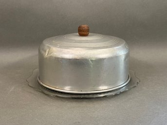 A Vintage Aluminum Cake Dome & Compatible Cut Glass Plate