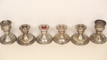 SET OF 6 (3 PAIRS) OF STERLING CANDLE HOLDERS INCLUDING CROWN & ATNEA