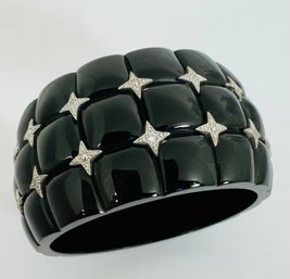 HIGH END DESIGNER MIRIM (MIRIAM SALAT) STERLING AND CZ BAKELITE STYLE WIDE BANGLE BRACELET