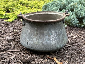 Garden Decor: A Vintage Pot With A Rounded Bottom & Wrought Iron Top Handle