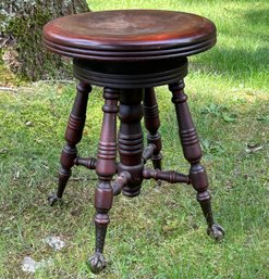 A Victorian Mahogany Claw Foot Piano Stool With Glass 'Claw' Feet